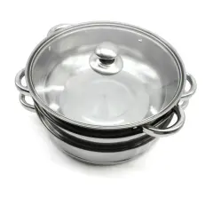 3 Tier Steamer Hot Pot Stainless Steel Cooker Steam Pot Food Cooking + Glass Lid