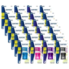 Dual Blade Square Sharpener with Receptacle & Round Receptacle Sharpener, Assorted Colors, 2 Per Pack, 24 Packs