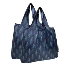 Wrapables Medium Foldable Tote Nylon Reusable Grocery Bag (Set of 2), Blue Echo