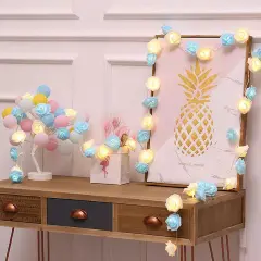 9.84 Ft 20 LED Rose Flower Lights String Battery Operated Blue