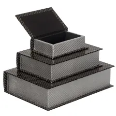 Set of 3 Velvet Vintage Storage Wooden Antique Classic Decorative Book Box Holder Black