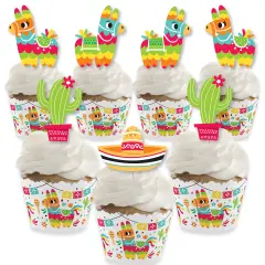 Big Dot of Happiness Pinata Party - Cupcake Decoration - Colorful Fiesta Cupcake Wrappers and Treat Picks Kit - Set of 24