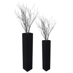 Large Tall Rectangular Wooden Modern Floor Vase - Sleek Contemporary Decor Accent for Living Room, Bedroom, Hallway and Entryway - Handcrafted Decorative Display Piece with Elegant Design Set of 2 Black