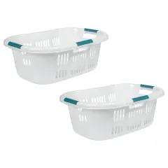 Rubbermaid Hip Hugger Laundry Basket FG299787WHT 3 Handle 1.5 Bushel 2 Pack