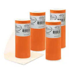 Pack of 4 Decorative Matte Tulle Spool of 6 Inch X 25 Yards Orange