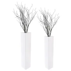 Large Tall Rectangular Wooden Modern Floor Vase - Sleek Contemporary Decor Accent for Living Room, Bedroom, Hallway and Entryway - Handcrafted Decorative Display Piece with Elegant Design Set of 2 White