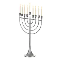 Modern Solid Metal Judaica Hanukkah Menorah 9 Branched Candelabra Silver