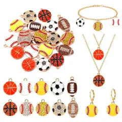 20 Pieces Sports Charms Enamel Basketball Baseball Pendant Charms for Jewelry Making Rhinestone Ball Game Softball Charms for Necklace Bracelet Earrings DIY Crafts (Set 1)