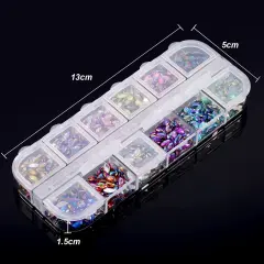 1200 Pieces 12 Colors Shiny Nail Rhinestones Horse Eye Rhinestones Flat Back Nail Gems Decorations Supplies with Box