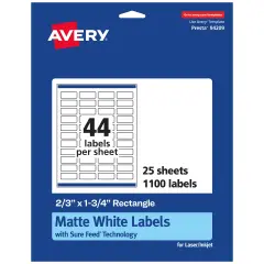 Avery Matte White Rectangle Labels, 2/3" x 1-3/4"