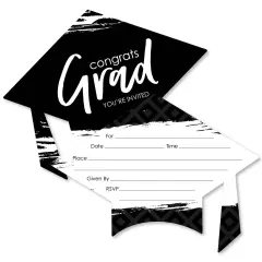 Big Dot of Happiness Black and White Graduation Party Invitations - Shaped Fill-in Invite Cards with Envelopes - Set of 12