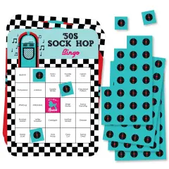 Big Dot of Happiness 50's Sock Hop - Bar Bingo Cards and Markers - 1950s Rock N Roll Party Bingo Game - Set of 18