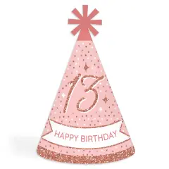 Big Dot of Happiness 13th Pink Rose Gold Birthday - Cone Happy Birthday Party Hats for Kids and Adults - Set of 8 (Standard Size)