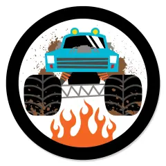 Big Dot of Happiness Smash and Crash - Monster Truck - Boy Birthday Party Circle Sticker Labels - 24 Count