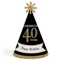 Big Dot of Happiness Adult 40th Birthday - Gold - Cone Birthday Party Hats Adults - Set of 8 (Standard Size)
