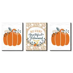 Big Dot of Happiness Happy Thanksgiving - Grateful and Blessed Wall Art, Pumpkin Room Decor and Fall Decorations - 7.5 x 10 inches - Set of 3 Prints