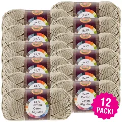 (12 Pack) Lion Brand 24/7 Cotton Yarn - Taupe