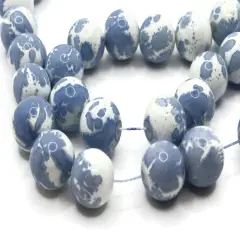 40 10mm White with Powder Blue Splatter Paint Smooth Round Glass Beads