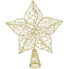 Ornativity Glittered Star Tree Topper - Christmas Gold Sparkle Wire Star Leafy Decoration