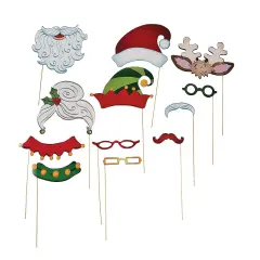 Fun Express Christmas Santa & Elf Stick Costume Photo Booth Props - 12 pcs