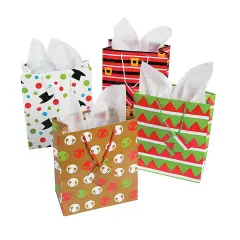 Fun Express - Med Cheery Christmas Gift Bag (dz) for Christmas - Party Supplies - Bags - Paper Gift W & Handles - Christmas - 12 Pieces