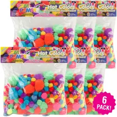 Multipack of 6 - Pom-Poms Assorted 300/Pkg-Hot