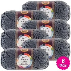(6 Pack) Lion Brand 24/7 Cotton Yarn - Charcoal