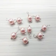 Crystal Pearl Bead Charms, Small Pink 6mm Dangles, 10 pieces, Adorabilities