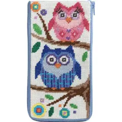Stitch and Zip Preassembled Needlepoint Kit to Make Eyeglass or Cellphone Case Owls Multicolor