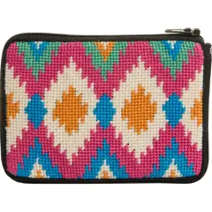 Stitch and Zip Ikat Needlepoint Coin Purse Kit Multicolor