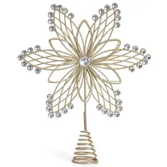 Ornativity Jewel Flower Tree Topper - Gold Glitter Sparkling Metal Wire Star Flower Topper with Sparkly Gem Finish Christmas Tree Top Ornament Decoration