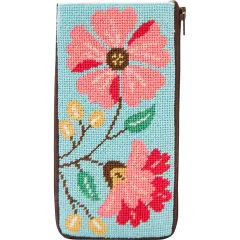 Alice Peterson Pink Flowers Stitch & Zip Eyeglass Case Needlepoint Kit Multicolor