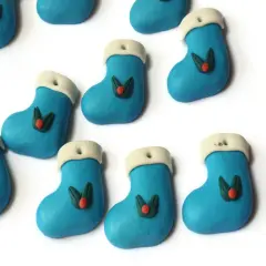 10 20mm Sky Blue Christmas Stocking Beads with Mistletoe Cute Holiday Charms