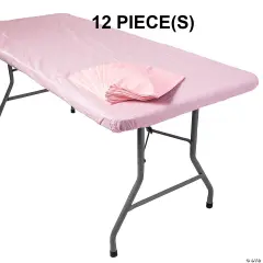 Fitted Plastic Tablecloths Bulk 12 Pc. 8 Ft. Light pink