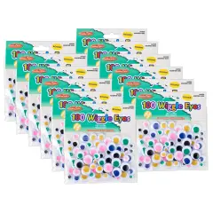 Creative Arts&trade; Wiggle Eyes, Round, Assorted Sizes & Colors, 100 Per Pack, 12 Packs