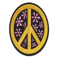 Peace Sign With Flowers Multi-Color Embroidered Iron-On or Hook & Loop Patch Applique