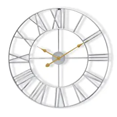 Sorbus Wall Clock for Living Room Decor - Roman Numeral Wall Clock for Kitchen - 12 inch Wall Clock Decorative Silver