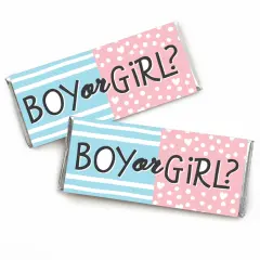 Big Dot of Happiness Baby Gender Reveal - Candy Bar Wrapper Team Boy or Girl Party Favors - Set of 24