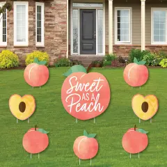 Big Dot of Happiness Sweet as a Peach - Yard Sign and Outdoor Lawn Decorations - Fruit Themed Baby Shower or Birthday Party Yard Signs - Set of 8