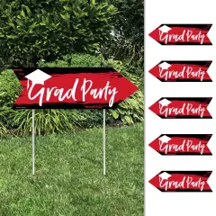 Big Dot of Happiness Arrow Red Graduation Party Direction Signs - Double Sided Outdoor Yard Signs - Set of 6