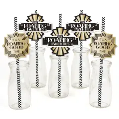 Big Dot of Happiness Roaring 20's - Paper Straw Decor - 1920s Art Deco Jazz Party Striped Decorative Straws - Set of 24