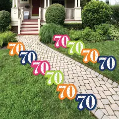 Big Dot of Happiness 70th Birthday - Cheerful Happy Birthday - Lawn Decorations - Outdoor Seventieth Birthday Party Yard Decorations - 10 Piece