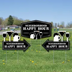 Big Dot of Happiness Neighborhood Happy Hour Signs - 2 Neighborhood Party Arrows & 1 Happy Hour Outdoor Lawn Sign - Doubled Sided Yard Signs -3 Pieces