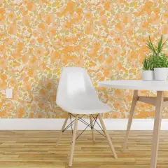 Peel & Stick Wallpaper 2FT Wide 1970S Floral Yellow Flowers Peach 70S Nursery Sunny Blooming Bohemian Pattern Illustrated Flower Power Custom Removable Wallpaper by Spoonflower