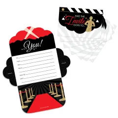 Big Dot of Happiness Red Carpet - Fill-In Cards - Movie Night Party Fold and Send Invitations - Set of 8