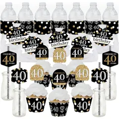 Big Dot of Happiness Adult 40th Birthday - Gold - Birthday Party Favors and Cupcake Kit - Fabulous Favor Party Pack - 100 Pieces