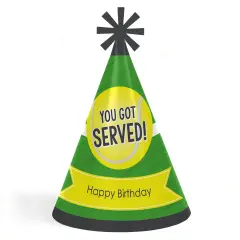 Big Dot of Happiness You Got Served - Tennis - Cone Tennis Ball Happy Birthday Party Hats for Kids and Adults - Set of 8 (Standard Size)