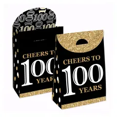 Big Dot of Happiness Adult 100th Birthday - Gold - Birthday Gift Favor Bags - Party Goodie Boxes - Set of 12