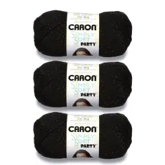 Caron Simply Soft Party Black Sparkle Yarn - 3 Pack of 85g/3oz - Acrylic - 4 Medium (Worsted) - 164 Yards - Knitting/Crochet
