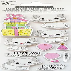 Little Birdie Birthday Wishes Embellishment 12/Pkg-Little Kitten